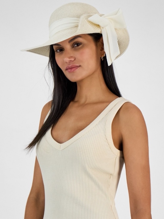 NWT Giani Bernini Classic flip-up floppy Side tie sash Cream/Ivory or Tan/Black main image 5